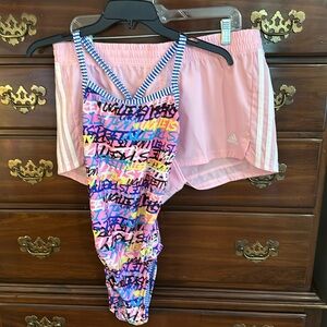 Women’s Dolfin Uglies swimsuit with matching swim shorts, Adidas